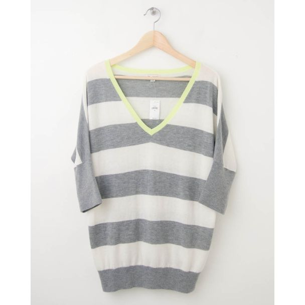 NEW Gap Striped Dolman-Sleeve Sweater in Heather Grey