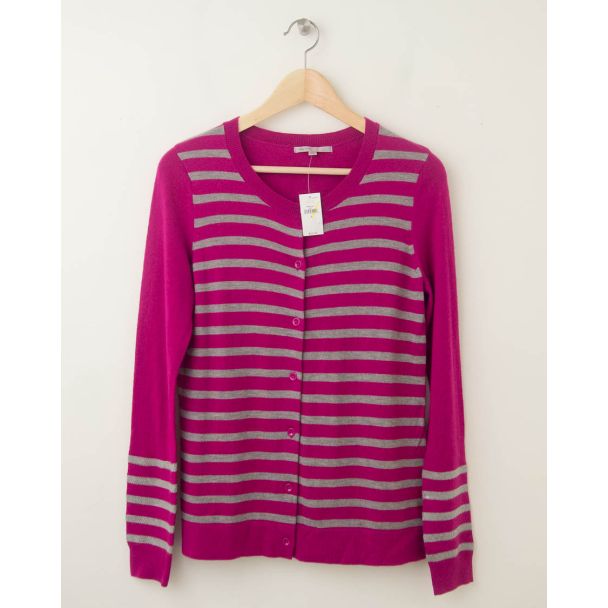 NEW Gap Striped Sequin Crew Cardigan in Electric Fuchsia Women's Small