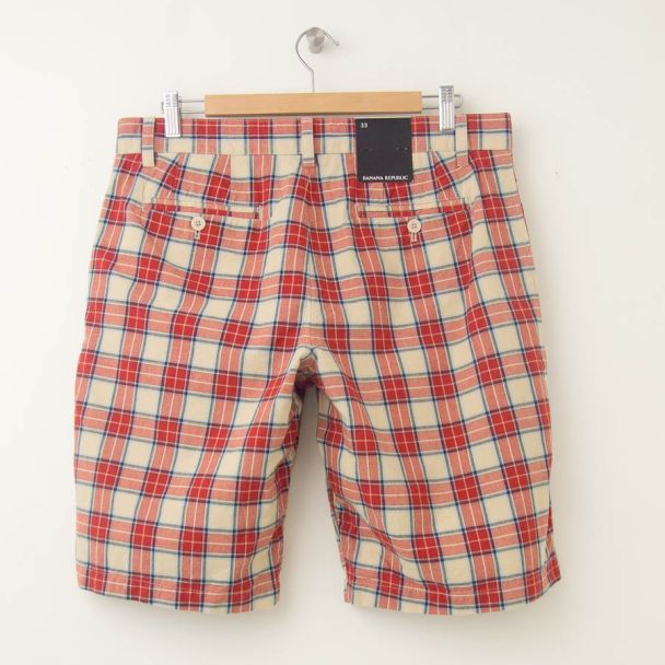 NEW Banana Republic Plaid Shorts in Russet Orange Men's 33 (back)