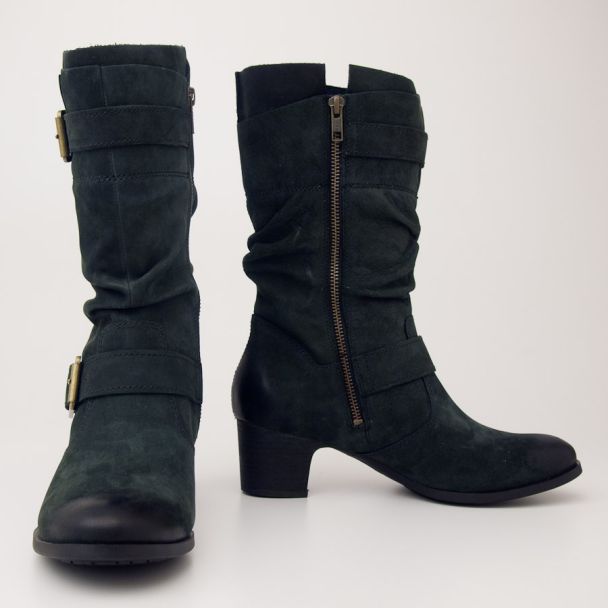 Cobb Hill Lily Black Double Buckle Boots CAD03BKN in Women's 8.5M