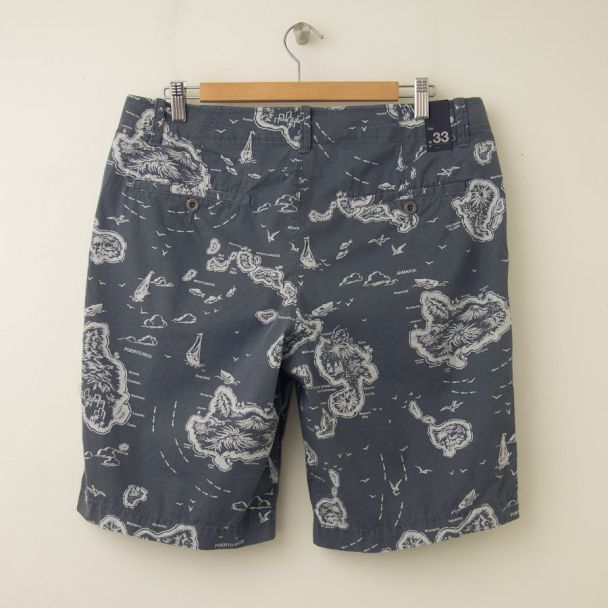 NEW Gap Sunfaded Island Print Shorts in Blue Grey 