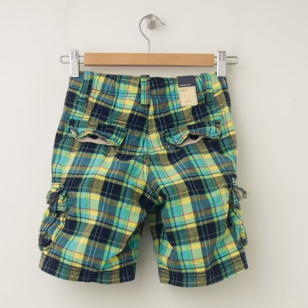 NEW GapKids Boy's Jaipur Cargo Shorts in Yellow & Blue Plaid (back)