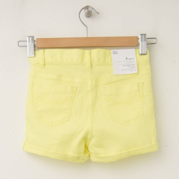 GapKids Girl's 1969 Classic Rolled Hem Denim Shorts Neon Lemon Yellow (back)