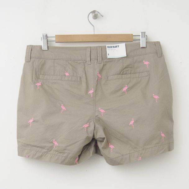 NEW Old Navy Embroidered Flamingo 5" Twill Shorts in Fossilized