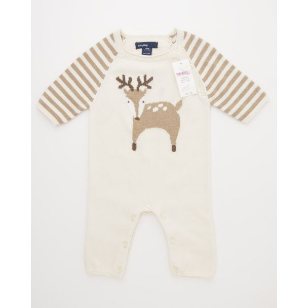 NEW babyGap Favorite Intarsia Deer One-Piece Sweater Onesie in French Vanilla