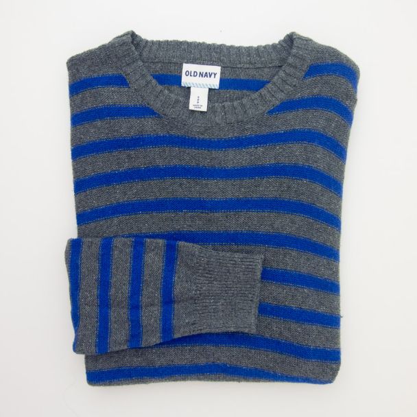 NEW Old Navy Reverse Striped Crew Neck Sweater in Dark Grey Heather