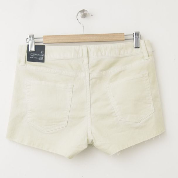 NEW Gap 1969 Side-Stripe Maddie Slim Cut-Off Denim Shorts in Coconut