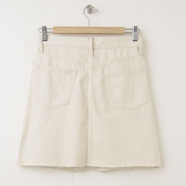NEW Gap 1969 High Rise Raw Edge Denim Skirt in Ecru (back)