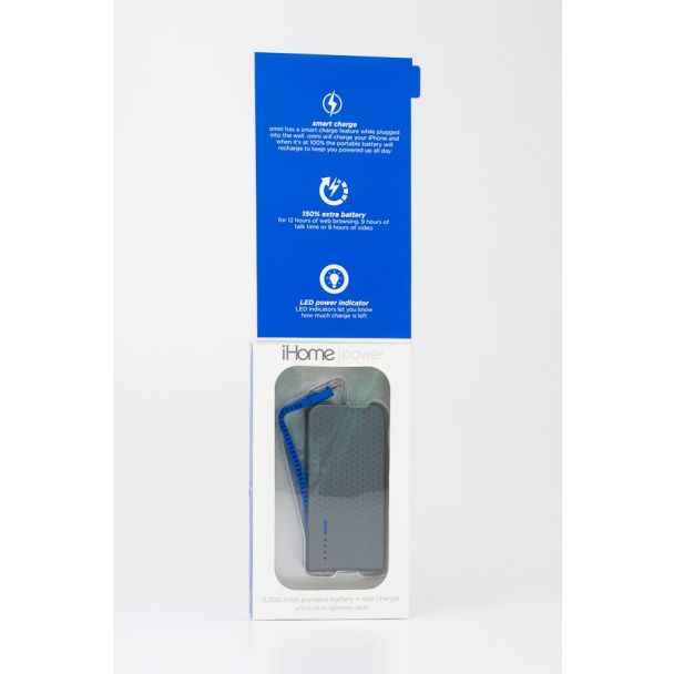 iHome Power Omni 3000 3-in-1 Portable 3000 mAh Battery & Wall Charger IH-CT4041N