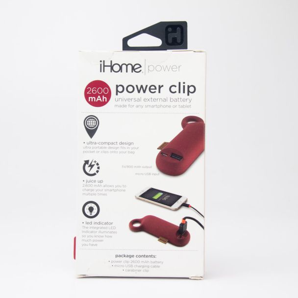 iHome Power Clip Universal External 2600 mAh Battery IH-CT4010R in Red