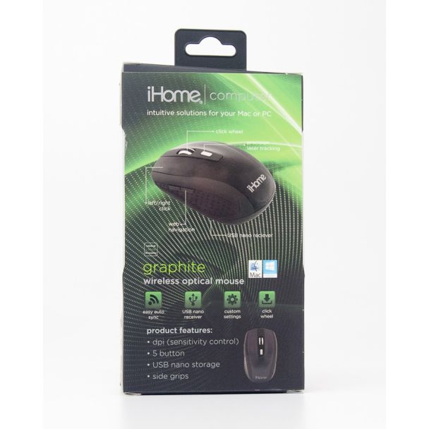 iHome Computer Graphite Wireless Optical Mouse Black Matte IH-M361B