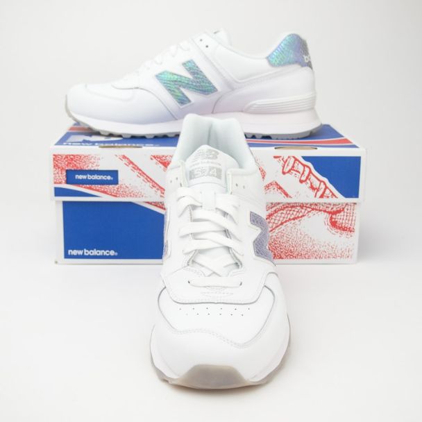 New Balance Women's Leather 574 Classics Running Shoes WL574LEA in White 