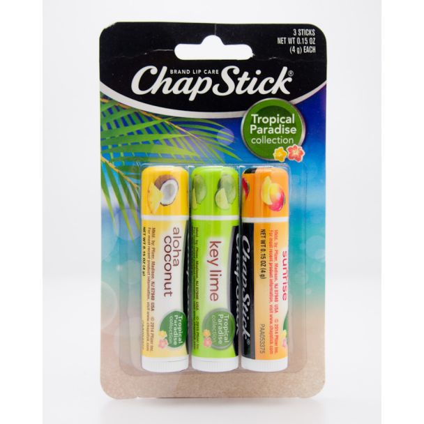 Chapstick Tropical Paradise Collection - Aloha Coconut, Key Lime, Mango Sunrise 3 Sticks - net wt 0.15 oz (4g) Each