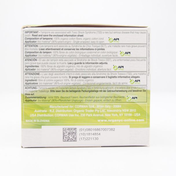 Organyc Compact Cotton Super Tampons 16 Count