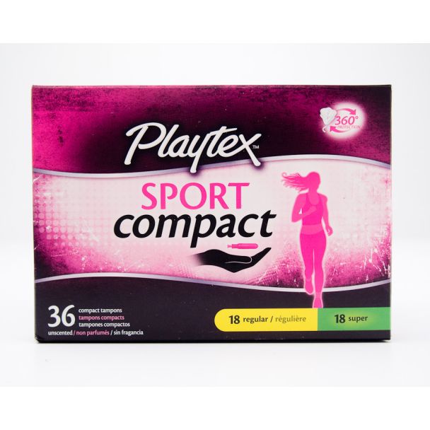 Playtex Sport Compact Unscented 18 Regular & 18 Super Tampons
