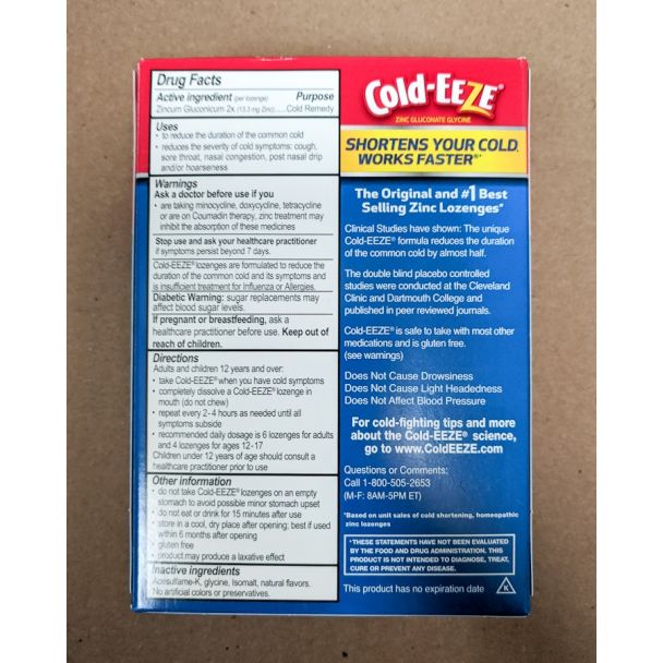 Cold-Eeze Homeopathic Zinc Sugar Free Wild Cherry 18 Lozenges