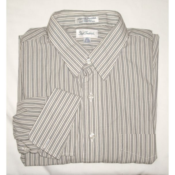 Paul Fredrick Striped Broadcloth Dress Shirt  w/French Cuffs 17-34