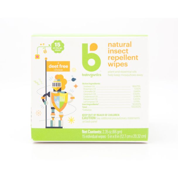 Babyganics Natural Insect Repellent Wipes 15 Individual 5" by 8" Wipes