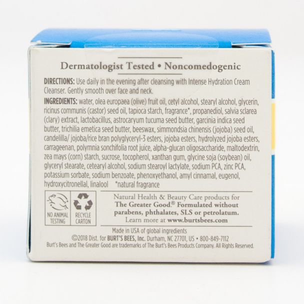 Burt's Bees Night Cream Intense Hydration with Clary Sage net wt 1.8 oz