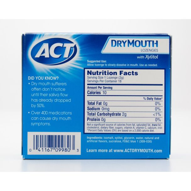Act Dry Mouth Lozenges Xylitol Soothing Mint 18 Lozenges