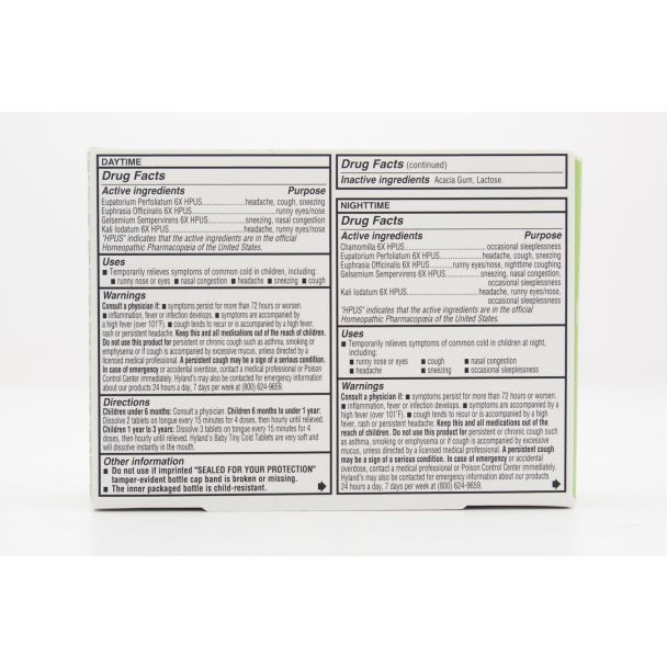 Hyland's Baby Tiny Cold Tablets Daytime Nighttime Value Pack 2 - 125 Tablet Bottles (1 Day & 1 Night)