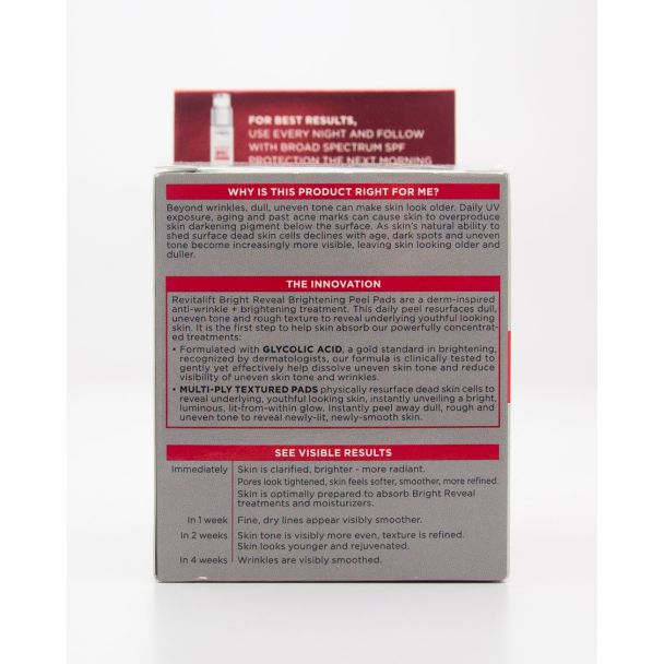 L'Oreal Revitalift Bright Reveal Brightening Peel Pads 30 Pre-Soaked Pads