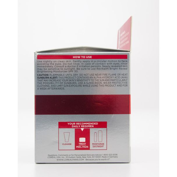 L'Oreal Revitalift Bright Reveal Brightening Peel Pads 30 Pre-Soaked Pads