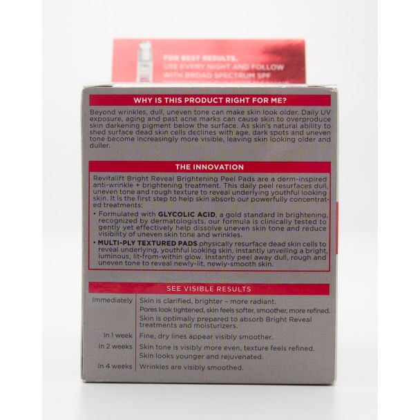 L'Oreal Revitalift Bright Reveal Brightening Peel Pads 30 Pre-Soaked Pads