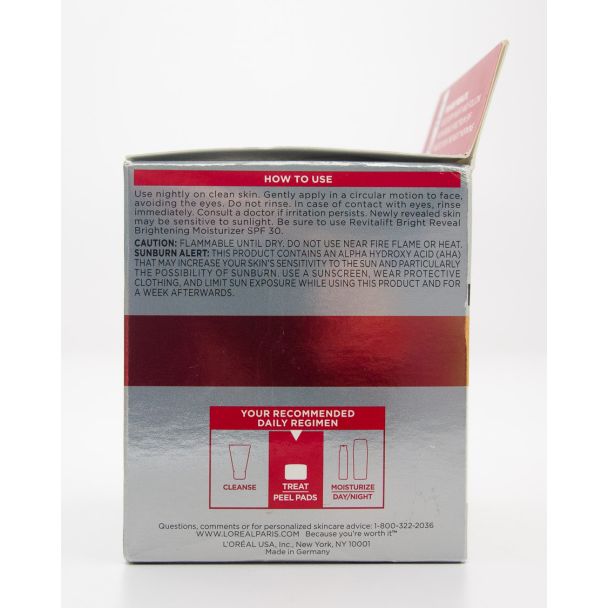 L'Oreal Revitalift Bright Reveal Brightening Peel Pads 30 Pre-Soaked Pads