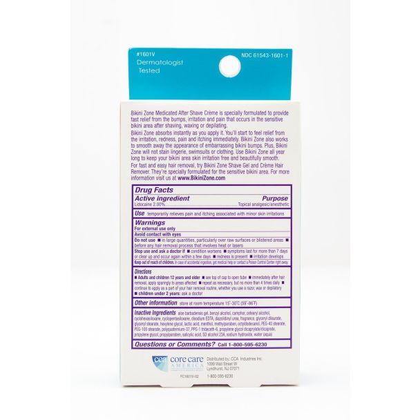 Bikini Zone Medicated After Shave Creme net wt 1.0 oz