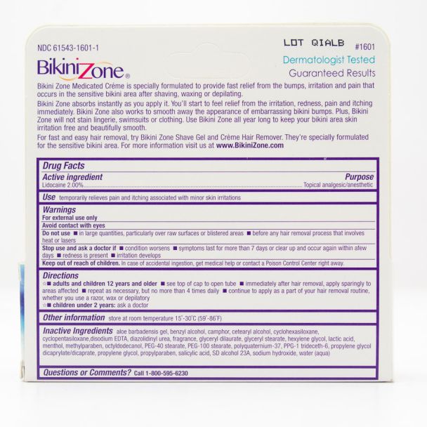 Bikini Zone Medicated After Shave Creme net wt 1.0 oz