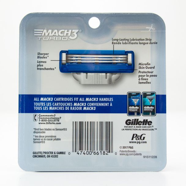 Gillette Mach3 Turbo Razor Blade Refill 4 Cartridges