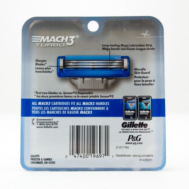 Gillette Mach3 Turbo Razor Blade Refill 8 Cartridges