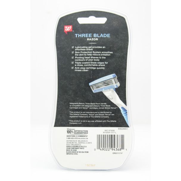 Walgreens Three Blade Razor 1 Handle & 1 Cartridge