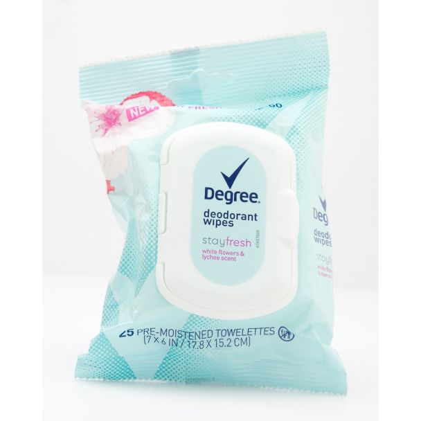Degree Deodorant Wipes Stay Fresh White Flowers & Lychee Scent 25 Pre-Moistened Towelettes