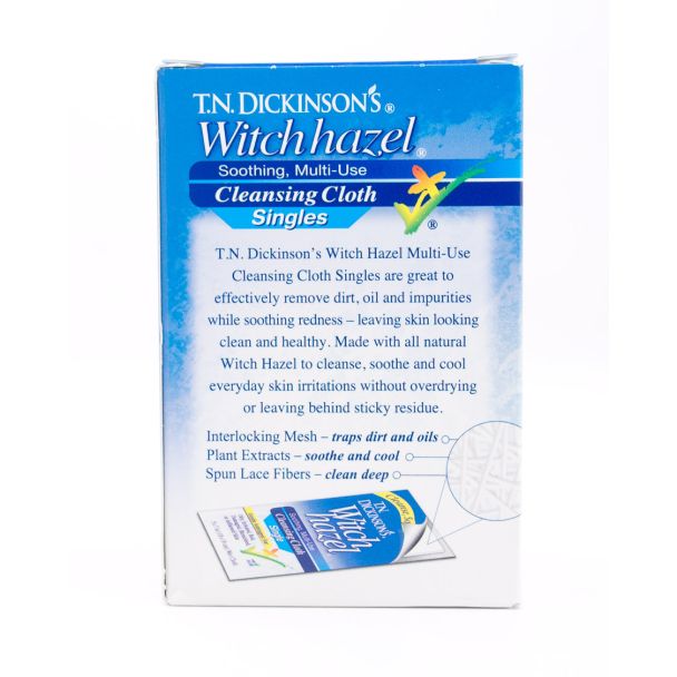 T.N. Dickinson's Witch Hazel Soothing Multi-Use Cleansing Cloth Singles 14 Individually Wrapped 5in x 7in Wet Cloths