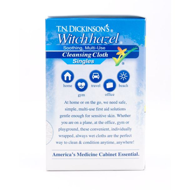 T.N. Dickinson's Witch Hazel Soothing Multi-Use Cleansing Cloth Singles 14 Individually Wrapped 5in x 7in Wet Cloths