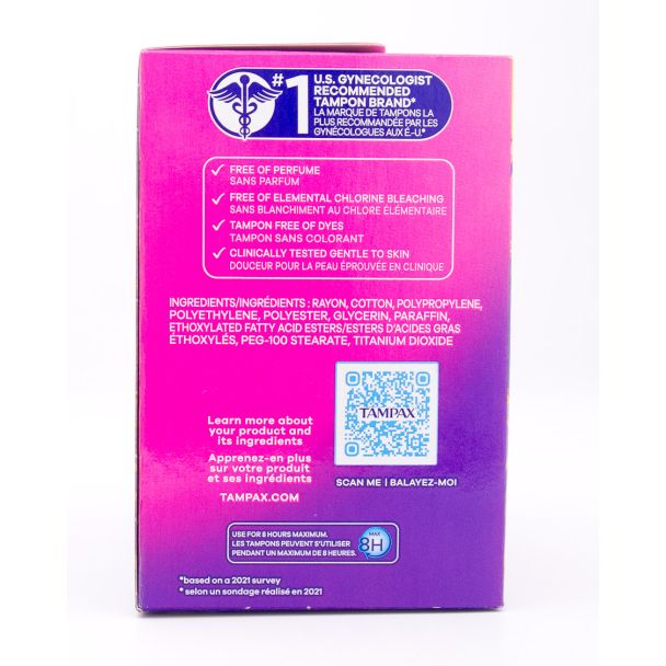 Tampax Radiant Duopack Regular/Super Absorbency Unscented Plastic Tampons 38 Tampons (20 Regular/18 Super)