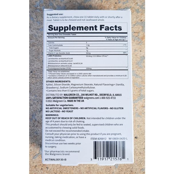 Walgreens Children's Immunity Probiotic Dietary Supplement Strawberry & Vanilla Flavor 30 Chewable Tablets