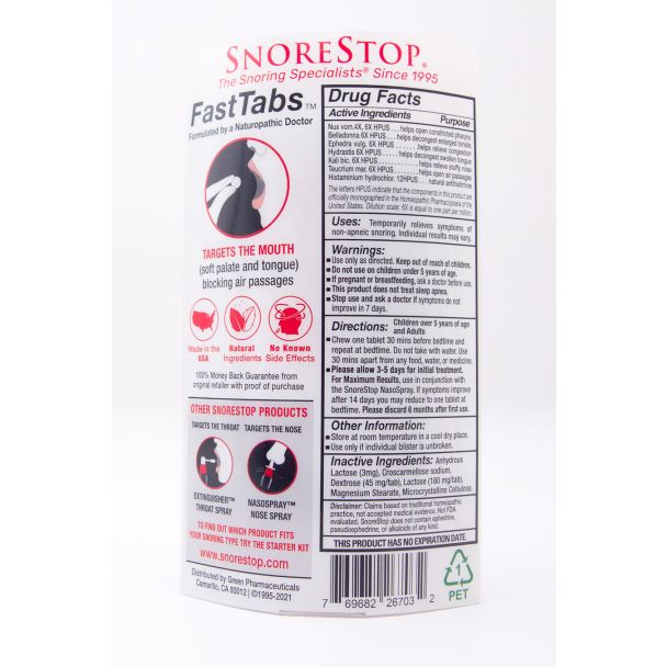 SnoreStop FastTabs Snoring Solution 60 Quick-Dissolving Chewable Tablets
