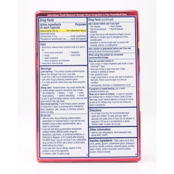 Alka-Seltzer Plus Maximum Strength Sinus Congestion & Pain PowerMax Gels 24 Liquid Gels