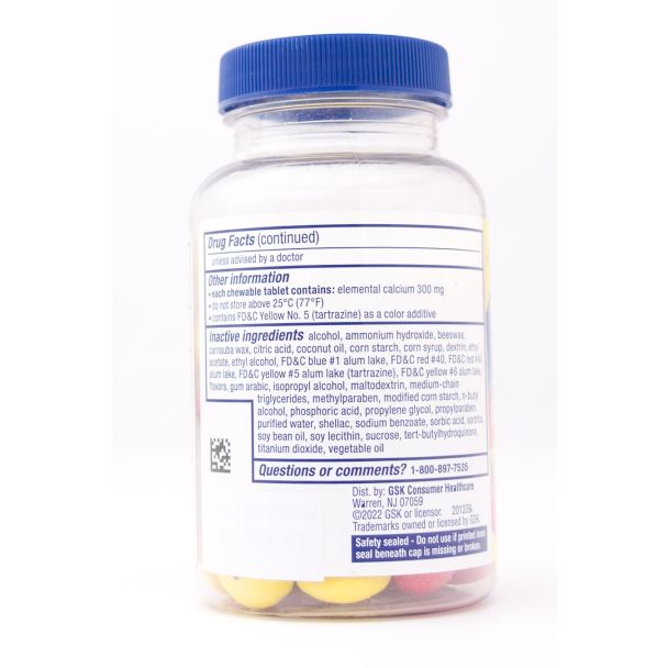 Tums Gas Relief Antacid/Antigas Lemon & Strawberry 54 Chewable Tablets 