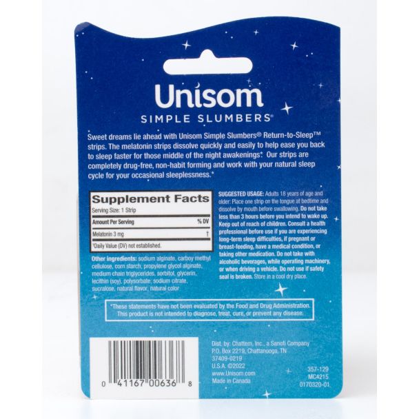 Unisom Simple Slumbers Return-to-Sleep Cool Mint Flavor 21 Strips