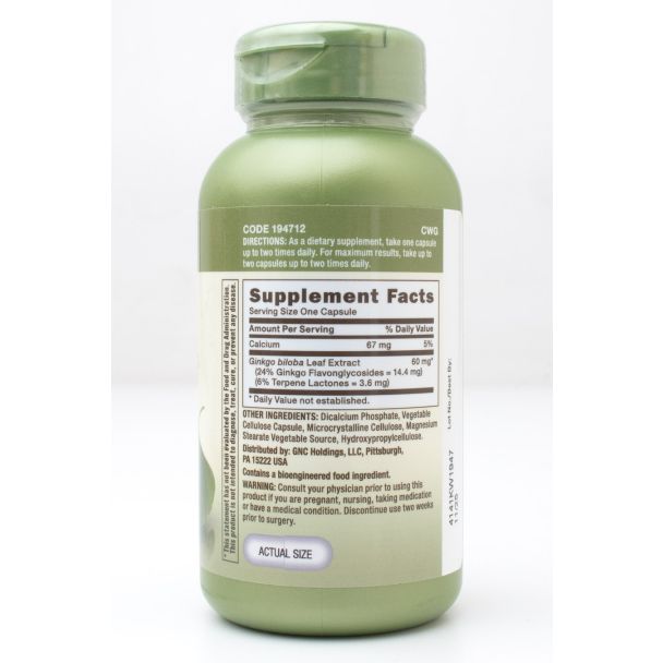 GNC Herbal Plus Ginkgo Biloba 60mg 100 Capsules