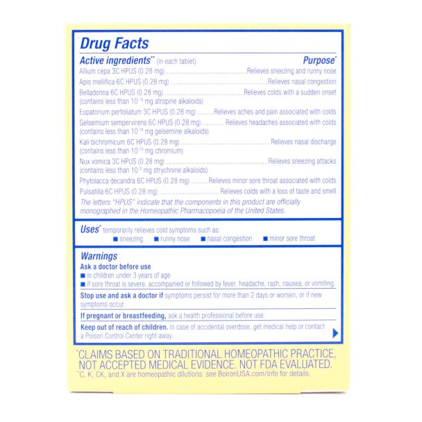 Boiron ColdCalm Unflavored 60 Meltaway Tablets