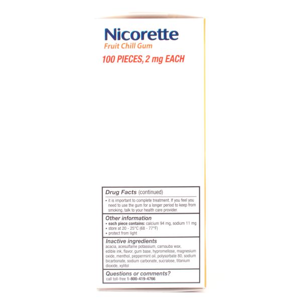 Nicorette Nicotine Gum Stop Smoking Aid 2mg Fruit Chill 100 Pieces