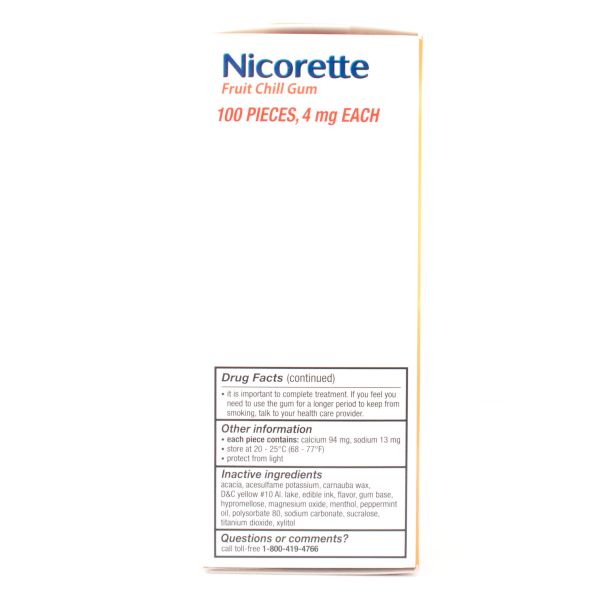 Nicorette Nicotine Gum Stop Smoking Aid 4mg Fruit Chill 100 Pieces