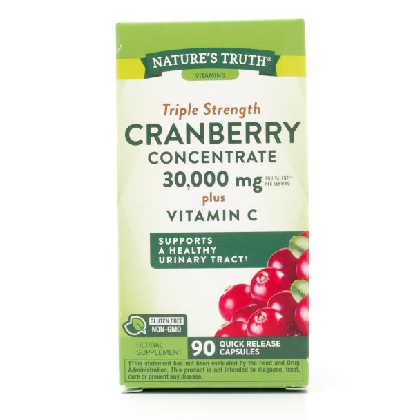 Nature's Truth Triple Strength Cranberry Concentrate 30,000mg plus Vitamin C Herbal Supplement 90 Quick-Release Capsules