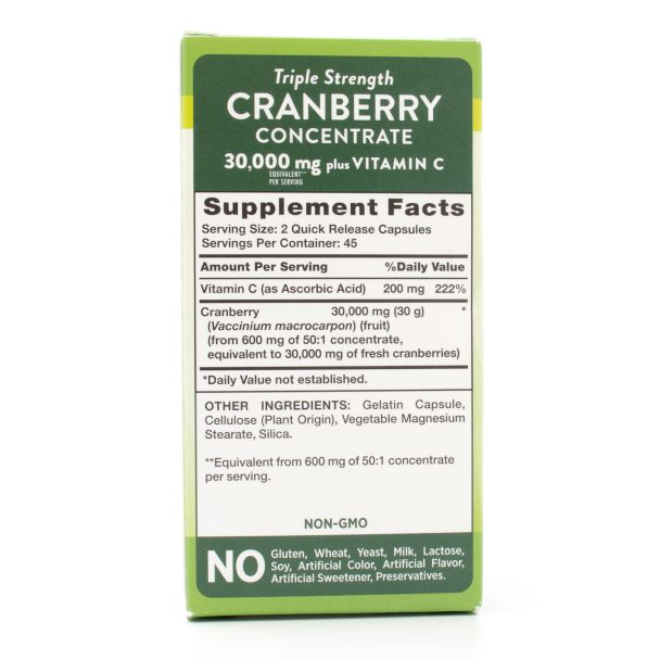 Nature's Truth Triple Strength Cranberry Concentrate 30,000mg plus Vitamin C Herbal Supplement 90 Quick-Release Capsules