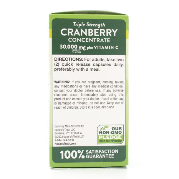 Nature's Truth Triple Strength Cranberry Concentrate 30,000mg plus Vitamin C Herbal Supplement 90 Quick-Release Capsules